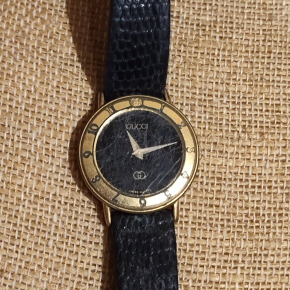 Vintage Gucci 3001L Gold Dial Quartz Women's Watch Swiss Made Lizard band - Picture 1 of 7